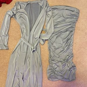 Fashion Nova Blue Strapless Dress with Matching Cardigan